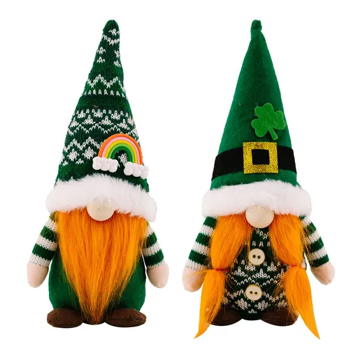 Set of 2 ,Green Hat with Clover,Faceless Elderly Irish Festival Lucky Clover Hanging Ornament, Day Decorations