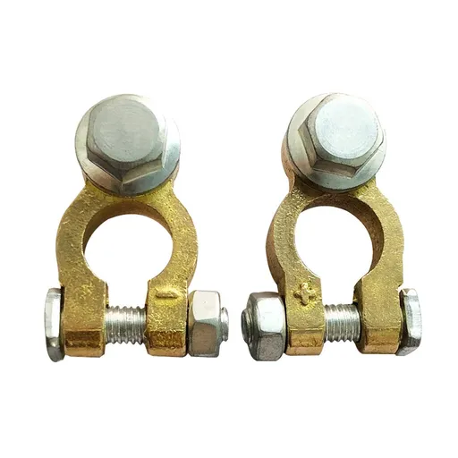 Brass Battery Terminal Connector Clamps, Top Post Battery Terminals Protector Set for Marine Car Boat RV Vehicles (1 Pair)