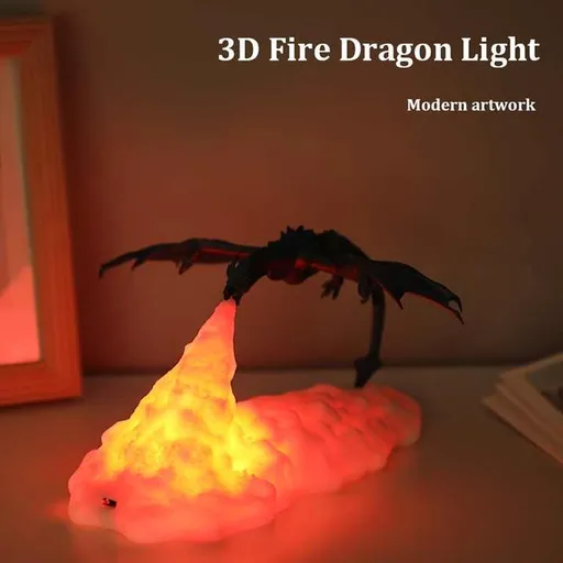 3D Printed LED Night Light Fire Breathing Dragon 20 x 10 cm Red