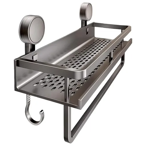 Suction Cup Storage Rack Bathroom Wall Mounted Organizer Shower Toiletry Holder - 30cm-With hook and rod