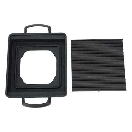 Mini Aluminium Alloy Tabletop Grill Pan with Removable Ribbed Plate for Home Cooking, Korean BBQ and Rice Cake Baking, Black