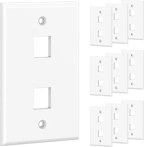 [UL Listed] 10-Pack Low Profile 2-Port Keystone Jack Wall Plate, RJ45 Wall Plate for Keystone Jacks in White