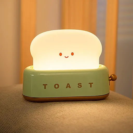 Cute Kids Toast Lamp, Desk Aesthetic Decor Bread Night Light with Portable Rechargeable Adjustable Brightness (Green)