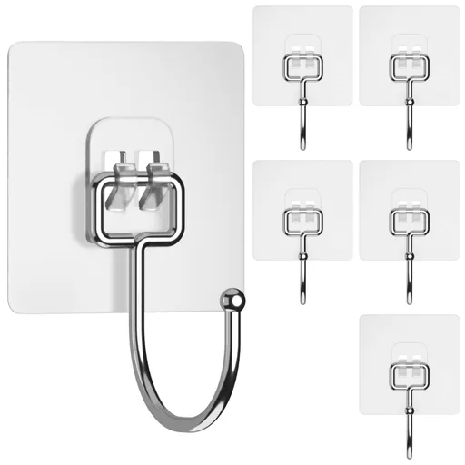 Large Adhesive Hooks for Hanging Heavy Duty 22 lbs Robe & Towel Hanger, Waterproof Adhesive Wall Hooks for Home,Office- 6 Pack