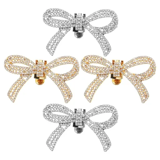 2 Pairs Removable Rhinestone Shoe Flower Bows for Women, Decorative Shoe Accessories, Size 6x4x1 cm