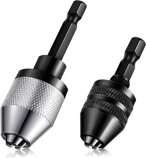 Keyless Drill Chuck Bit 1/4 Inch Hex Shank Keyless Drill Chuck Fast Change Converter Extension Screwdriver Adapter in 0.3-6.5 Mm, 0.3-3.6 mm for Tool Attachment(2 Pieces)