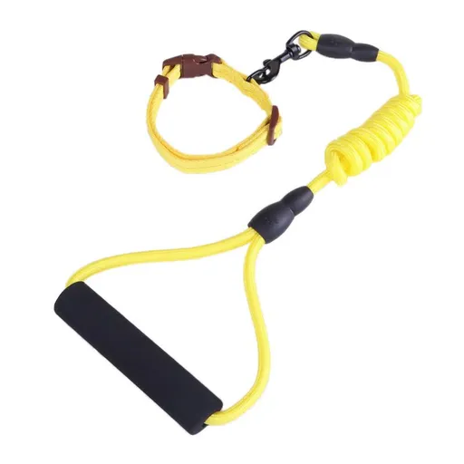 Zichen Dog Nylon Running Leash Collar Set Yellow 0.8 round rope +1.5 collar
