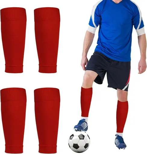 Professional Football Calf Compression Leg Guard 2 Pairs (Red)