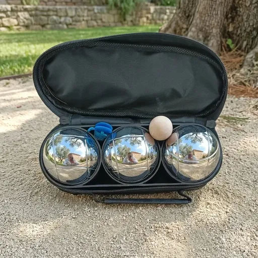 Petanque Boules Set – Chrome & Titanium Plated Steel Balls, with Jack, Measure Tool & Logo Bag, Backyard Beach Lawn Game（3-Ball Set）