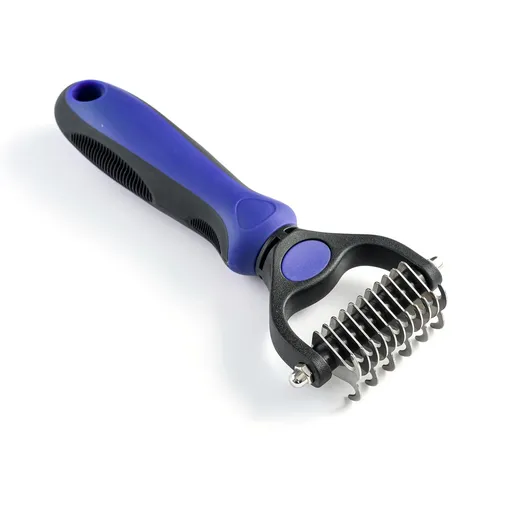 Grooming Rake for Dogs & Cats, Double-Sided Deshedding Brh, Extra-Wide Dematting Tool, Slicker Comb for Undercoat & Loose Hair Removal, Reduces Shedding by 95%, Blue, Small