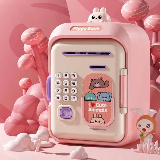 Interactive Kids' Piggy Bank Safe with Music Stories Password Lock Pink