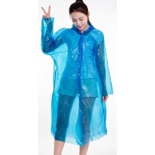 6-Pack - Disposable Thickened Open-Front Raincoat, Waterproof Poncho with Snap Buttons & Adjustable Hood, Portable for Hiking and Travel - Blue