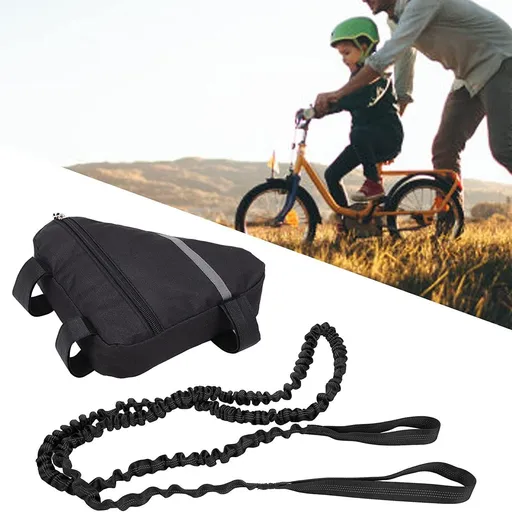 Black Bike Shock Absorbing Tow Rope with Storage Bag (8 to 15 FT) - Durable Nylon Uphill Bungee Strap for Outdoor Family & Newbie Cycling Adventures