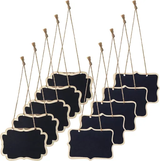10pcs Mini Hanging Blackboard Decanter Tags, 2 Styles Wooden Double-Sided Chalkboard Signs Tags, Small Erasable Message Boards Labels for Decanter Party Wedding Wine Bottle- Black