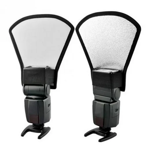 Flash Diffuser Reflector,2-Sided White/Silver Bend Bounce Flash Reflector Kit with Elastic Strap for Speedlight Flashes
