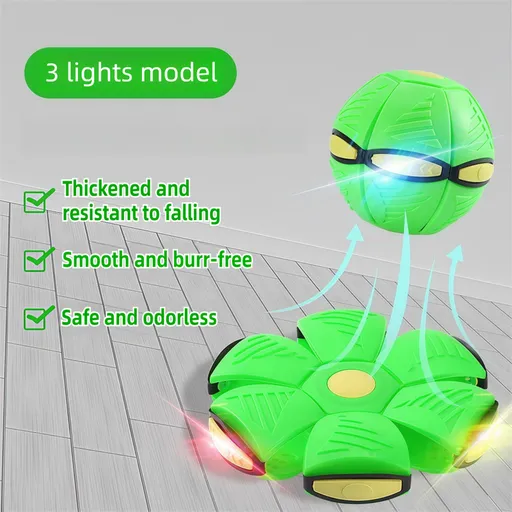 Green LED Transforming Flying Disc Ball Toy with Music & 3 Light - Soft EVA Bounce Ball and Frisbee Shape Switchable Outdoor Interactive Soccer Toy for Exercise and Fun