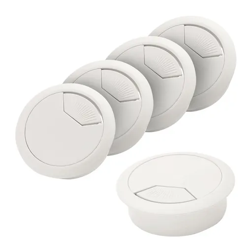 2.3 Inch (60mm) White Wire Grommets and Cable Ties Kit Plastic Desk Hole Cover Cord Organizer for Computer Desk Cabinet (5pcs )