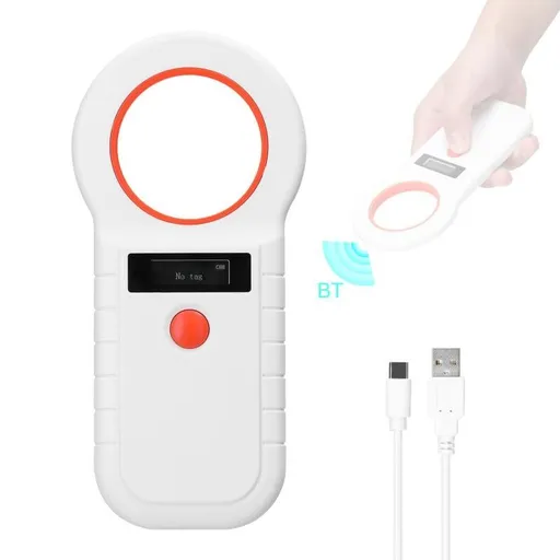 Microchip Scanner 134.2kHz Chip Reader Writer BT Connectivity OLED Display Portable White