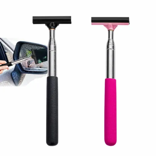 2 PCS Car Side Mirror Squeegee,Portable Car Rearview Mirror Wiper Telescopic Auto Mirror Squeegee Cleaner 98cm (Black + Pink)