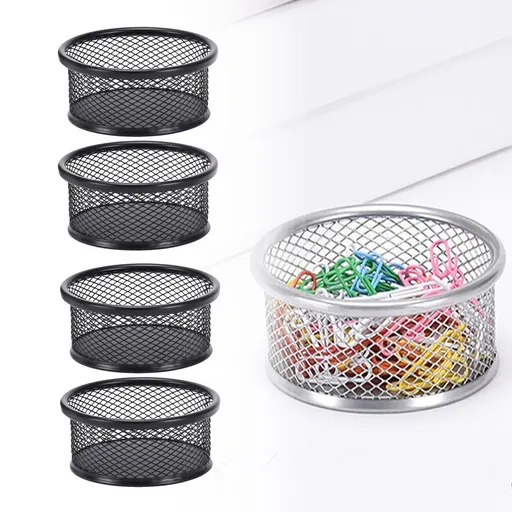 4-Pack Wire Mesh Paper Clip Organizer Desk Storage Holder, Black Wire Mesh Clip Holder for Desk Organization, Stackable, Metal Construction, for Paper Clips, Pins, or Small Accessories