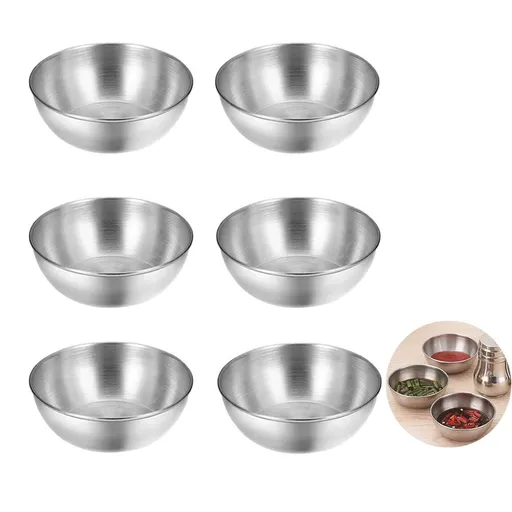6PCs Stainless Steel Sauce Dishes Condiment Sauce Cups Seasoning Dishes Dip Bowls Serving Dishes Sushi Soy Dishes Silvery