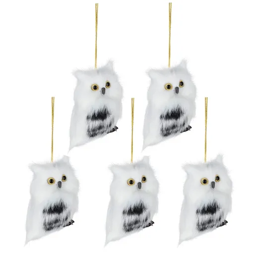 Set of 5 Artificial Owl Simulation Foam Bird Feather Ornaments DIY Craft White Black Furry Christmas Ornament Decoration Adornment
