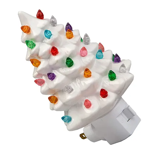 Xmas Tree Night Light Ceramic Decorative Plug in Tree Nightlight Xmas Decor for Bedside Tables Study Rooms Living Rooms White