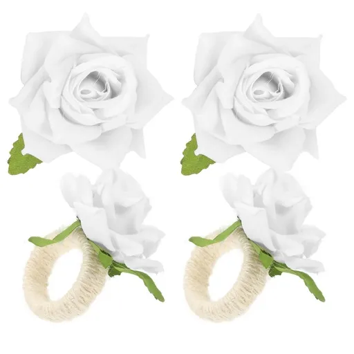 White Silk Plastic Rose Napkin Holders 4pcs Valentine's Day Tableware Accessory