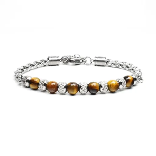 Tiger Eye Bracelet for Men Brown Obsidian Beaded Bracelet Healing Crystal Bracelet Natural Stone Brac elet Punk Silver Chain
