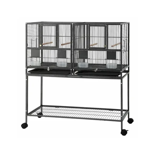 i.Pet 106cm 2-in-1 Bird Cage Aviary with Divider Parrot Budgie Wheels Black