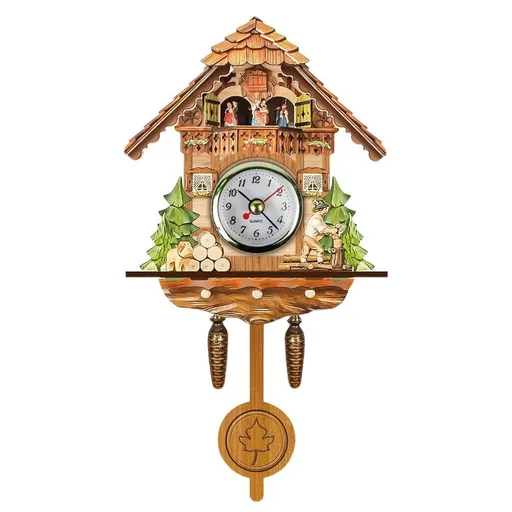 Cuckoo Clock Antique Wooden Cuckoo Birdhouse Wall Clock Home Decor Hanging Cuckoo Clock Auto Swing Bell Pendulum Home Decor