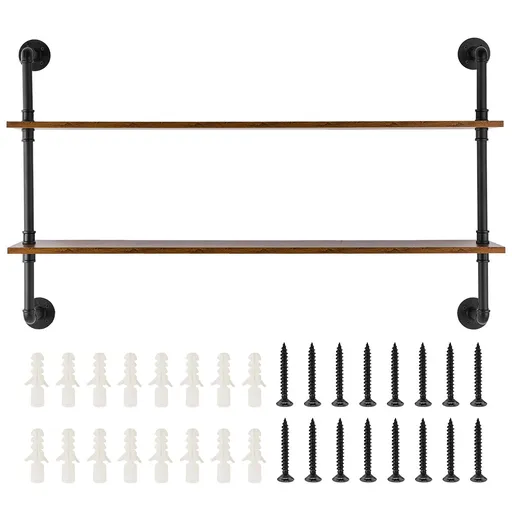Industrial Pipe Shelf 2 Tier 48x 9.84in Wall-Mount for Kitchen Bedroom