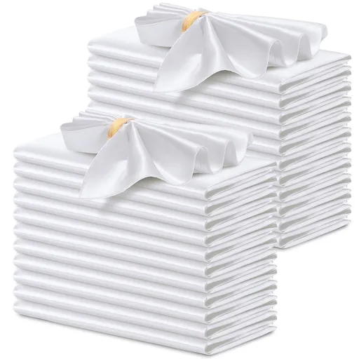 24 Pcs Silky White Satin Napkins 17 x 17 Inches, Square Smooth Wedding Dinner Napkins Satin Cloth Napkins Table Napkins for Banquet Party Restaurant Decor