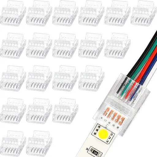 20 Pcs 5 Pin 12 mm LED Strip Connector RGB Lights Waterproof Adapter 22 Awg Wires Connector for Strip Light Unwired Gapless Track 5v 12v 24v