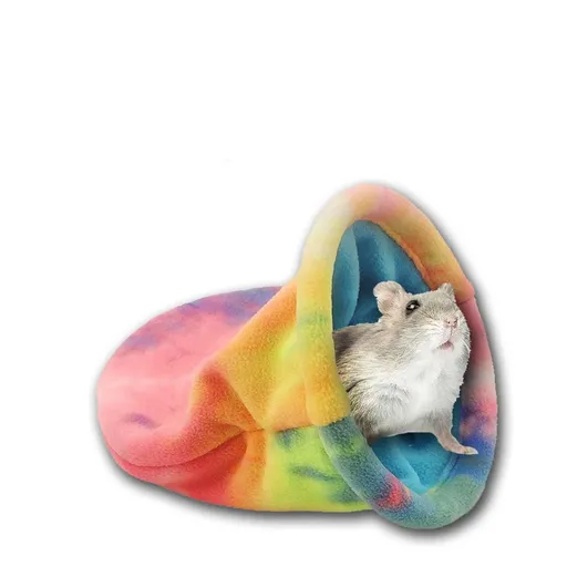 Guinea Pig Hideout, Bunny Hideaway, Rabbit Bed, Polar Fleece Small Animal Hideout for Guinea Pig Cage, Bunny Enrichment, Rat & Chinchilla Habitat Accessory（Colorful Rainbow）large size