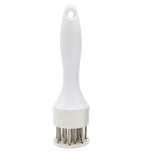 Stainless Steel Meat Tenderizer, 2.5cm Needle Pricker with Safety Guard & Automatic Rebound, for Steak, Pork, Chicken, BBQ & Marinade - White