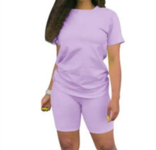 Ishilian Women Solid Color Polyester Spandex Casual Suit Light purple XXL