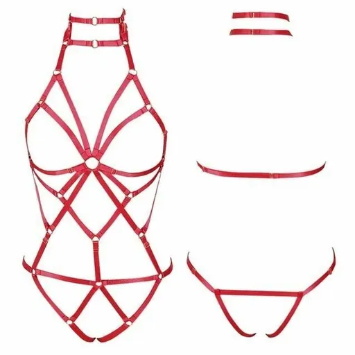 House Of Dasein Red Elastic Sexy Harness Bondage Body Cage Accessories Erotic Lingerie Women Bdsm - Red