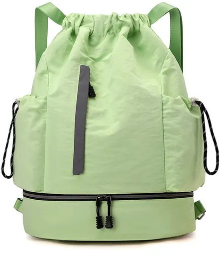 Drawstring Backpack - Waterproof Sports Bag - Lightweight Sports Backpack - With Shoe Compartment - Unisex - Suitable for Basketball, Football, Swimming and Travel - Vegetable