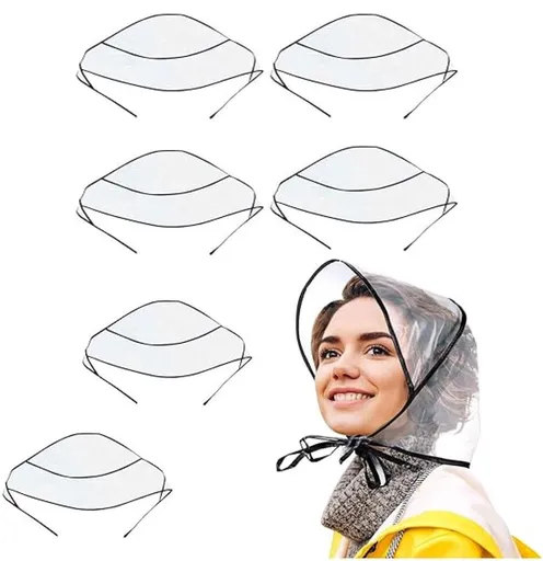 6 pieces - Rain hat - transparent waterproof rain cap - with plastic brim - transparent plastic cover - waterproof cover - protective hood - rain caps for outdoor activities - reusable - rain hat for women - 115*33cm - black