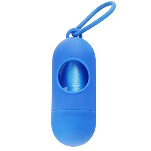 Portable Dog Waste Bag Dispenser with Refill Rolls for Pet Walking Cleanup - Blue