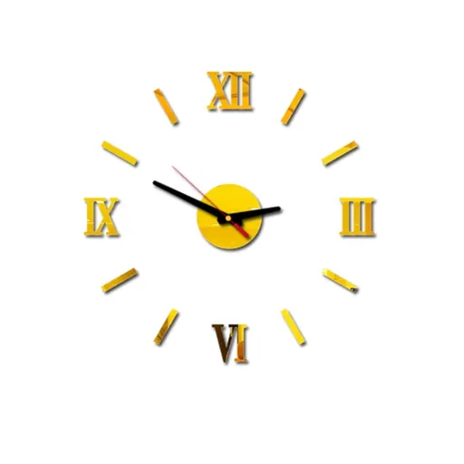 Alarm Clock 3D Diy Roman Numbers Acrylic Mirror Wall Sticker Clock Home Decor Mural Decals Gold Red,black,Gold,Silver