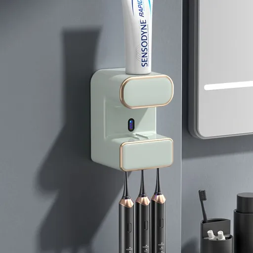 Automatic Toothpaste Dispenser with UVC Toothbrush Sterilizer & Holder - Wall Mounted, Rechargeable(green)