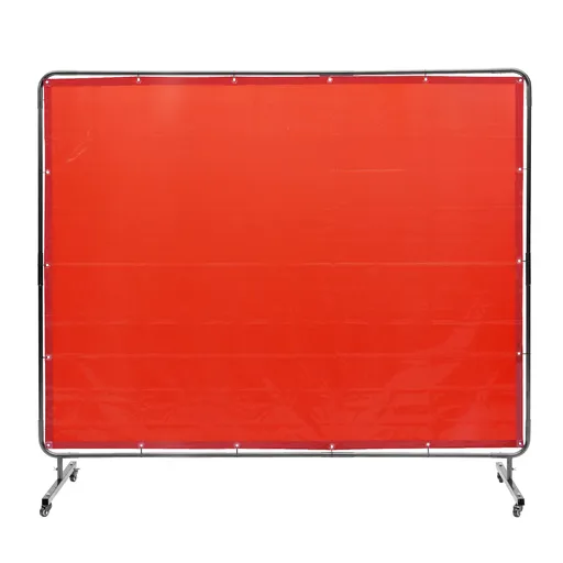 Welding Screen Flame-Resistant Vinyl 6' x 8' Moveable with Frame and 4 Swivel Wheels Red