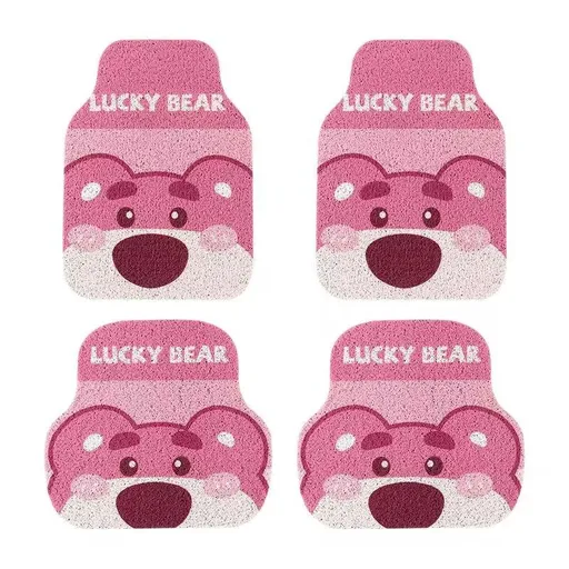 Cartoon Bear Car Floor Mats PVC Universal Non Slip Pink bear head wire ring foot pad 4-piece set