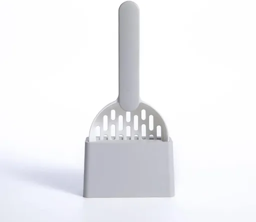 Cat Litter Scoop with Holder and Storage Base, Durable Plastic Sifter for Hygienic Litter Box Cleaning and Tidy Floors, Grey