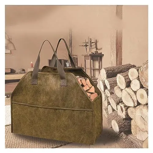 Log Carrier for Firewood Log Storage Holder Canvas Firewood Bag Durable Fire Wood Tote Outdoor Portable Organizer Firewood Holder