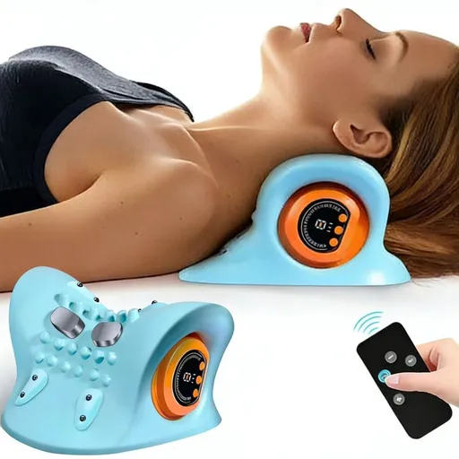 Electric Neck & Shoulder Massage Pillow, Portable Cervical Massager With Kneading, EMS Pulse & Heat Therapy, Suitable For Home & Car Use, Sky Blue, Ergonomic Muscle Relaxation Device
