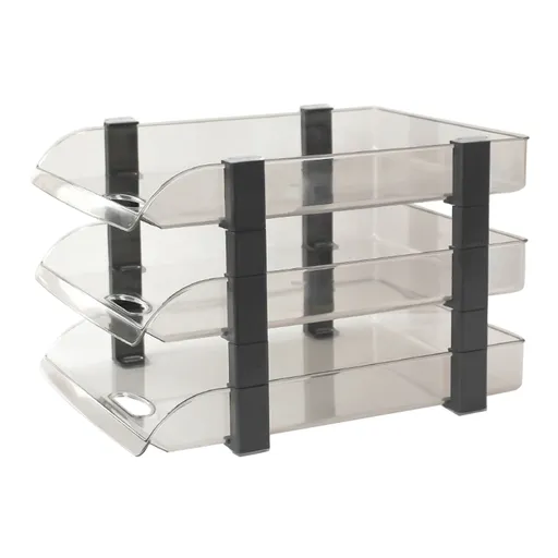 Desk File Letter Tray Layered Classified Documents Rack Acrylic Office Storage Rack Dark Black 3 Layers 280x372x247mm