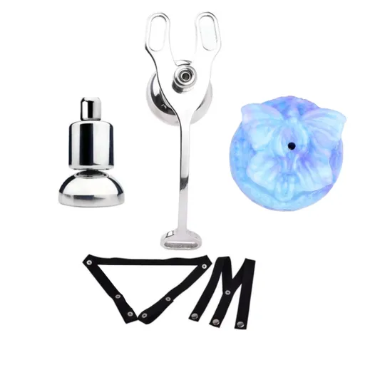 House Of Dasein Strap-Ons Stainless Steel Chastity Cages Inward Pressure Penis Lock Silicone Clit Bdsm Toy - Black Belt Blue Head